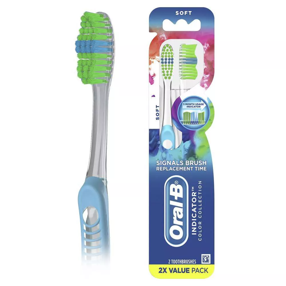 Oral B Indicator Contour Clean Manual Soft Toothbrush, Assorted, 2 Ea